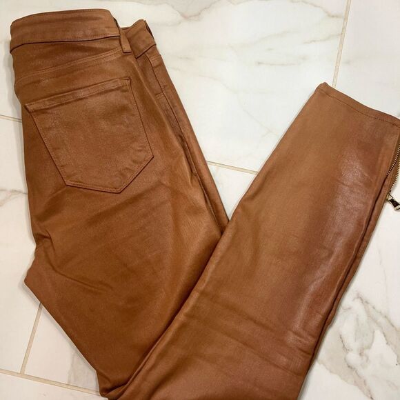 L'AGENCE Sabine HighRise Ankle Coated Skinny Jeans in Brown Gold ankle zip Sz 26 - Picture 7 of 10